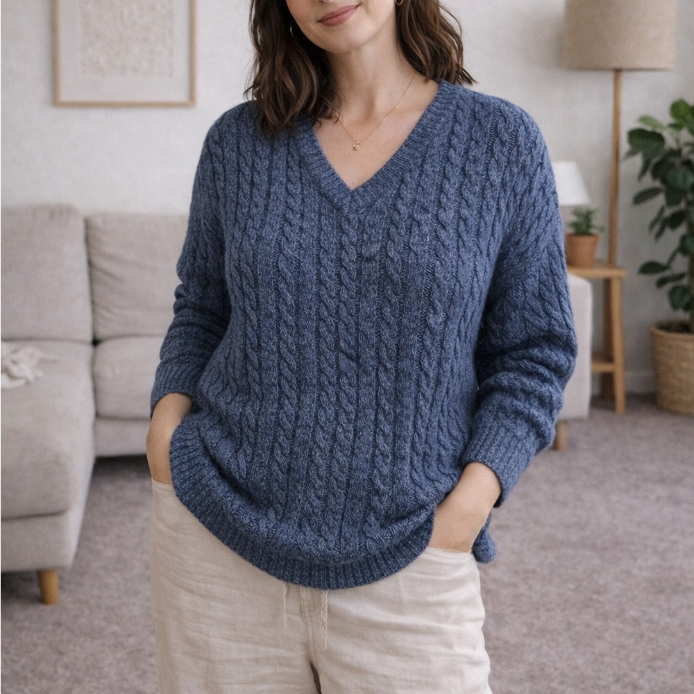 Women's Blue Cable Knit Sweater